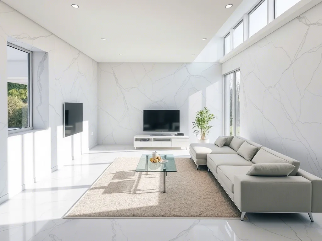 Phong Khach Hien Dai Voi Tam Pvc Van Da Marble Trang